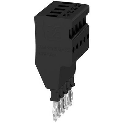 Černý elektrický konektor s pěti kovovými kolíky, vhodný pro průmyslové aplikace.