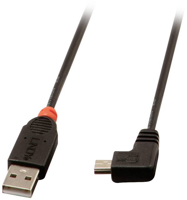LINDY USB kabel USB 2.0 USB-A zástrčka, USB Mini-B zástrčka 0.50 m černá Zahnutý kabelový vývod 31970