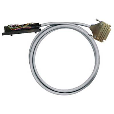 Šedý kabel s 25-pinovým D-Sub konektorem a otevřeným koncem s barevně kódovanými vodiči. Vhodný pro technická propojení.