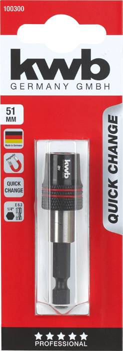 Magnetický rychlovýměnný držák bitů od společnosti 'kwb Germany GmbH', 51 mm, vhodný pro přesnou a rychlou práci.