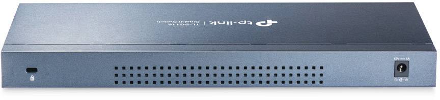 Modrý router s logem TP-Link, větrací otvory vpředu, přípojky a přepínače na pravé straně.