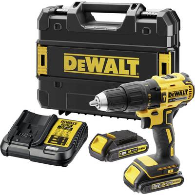 Sada akumulátorového šroubováku s vrtákem, nabíjecí stanicí, dvěma akumulátory a černým přepravním kufříkem. Značka: DeWalt.
