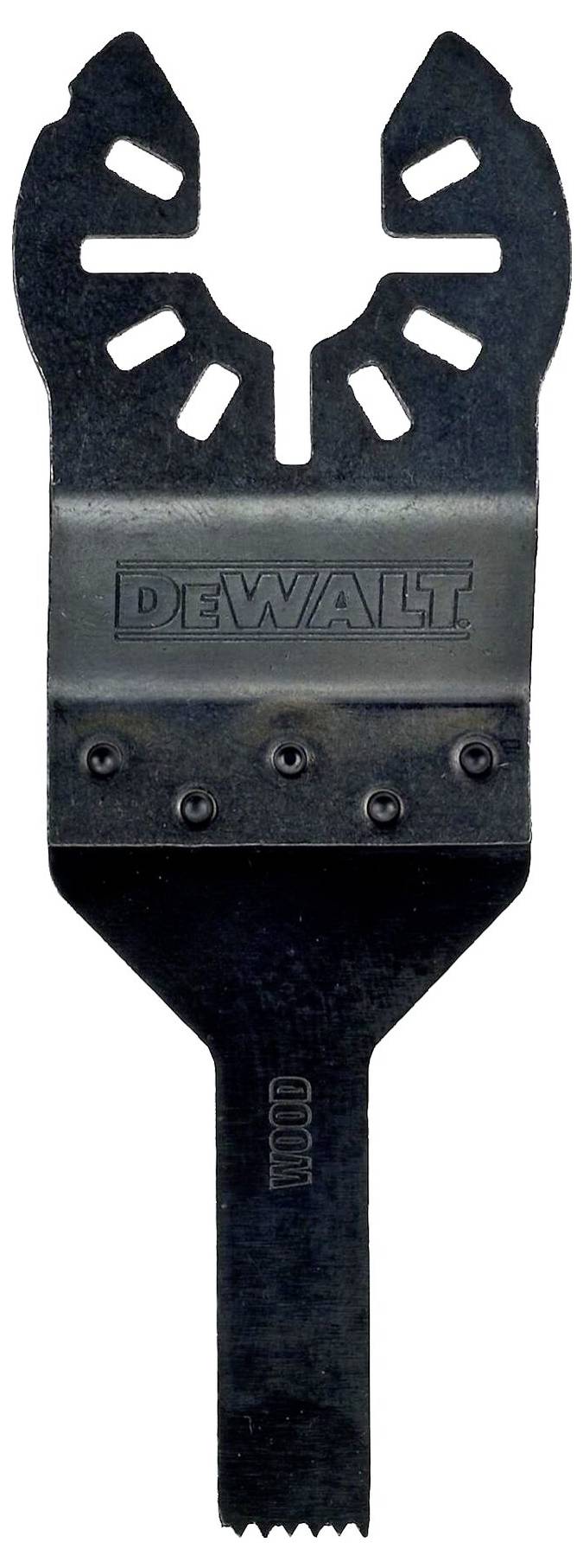 Černý pilový list s logem 'DEWALT', který se používá k řezání různých materiálů.