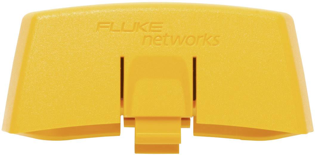 Žlutý plastový kryt s vylisovaným logem společnosti 'Fluke Networks'.