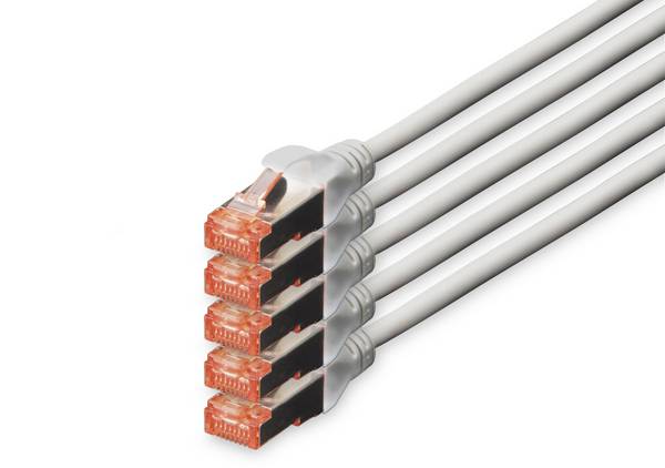 Digitus DK-1644-150-5 RJ45 síťové kabely, propojovací kabely CAT 6 S/FTP 15.00 m šedá fóliové stínění, kompletní stínění, stíněný, bez halogenů, simplexní spojení, dvoužilový stíněný, kroucené páry 5 ks