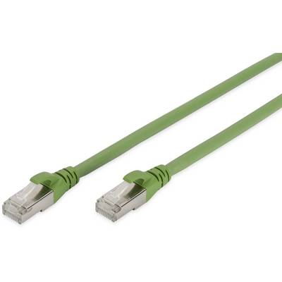 Zelený ethernetový kabel s konektory RJ45 na obou koncích, vhodný pro síťové instalace a propojení počítačů.