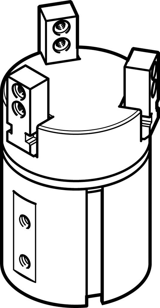 Technický výkres válcového elektrického komponentu s přípoji nahoře.