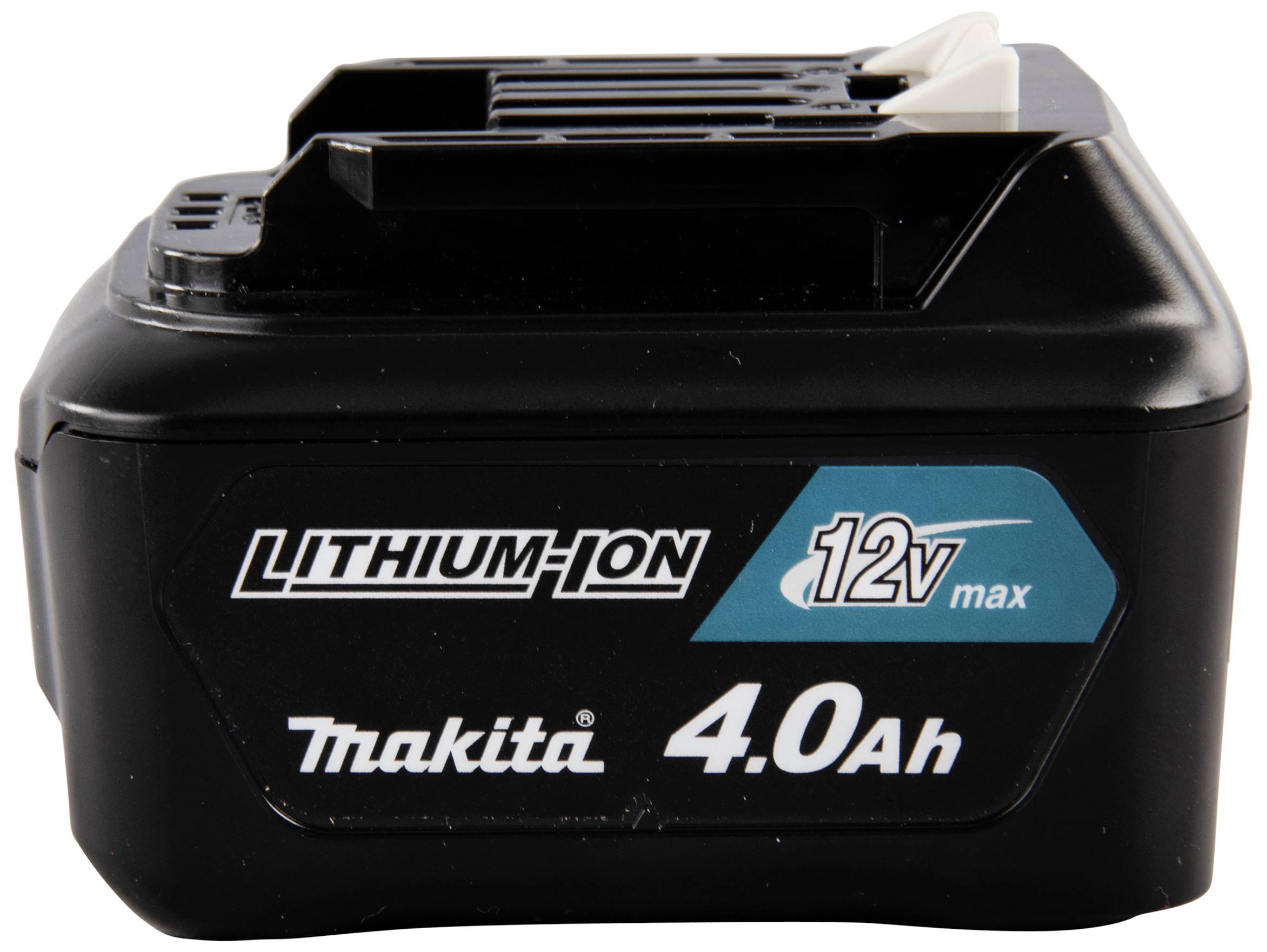 Černý Makita 12V lithium-iontový akumulátor s 4,0 Ah.