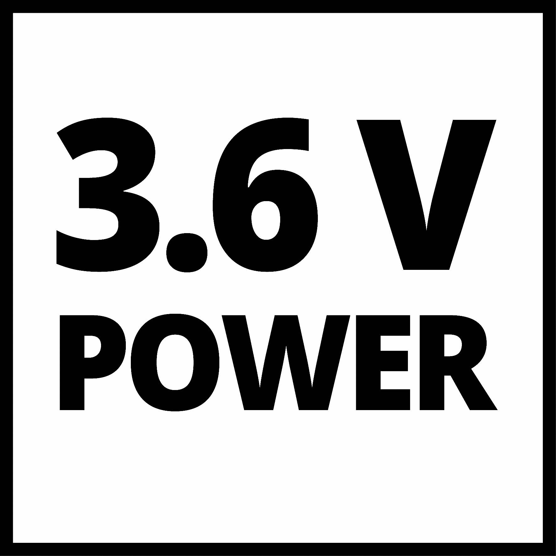 Na bílém pozadí je černým textem napsáno „3,6 V Power".