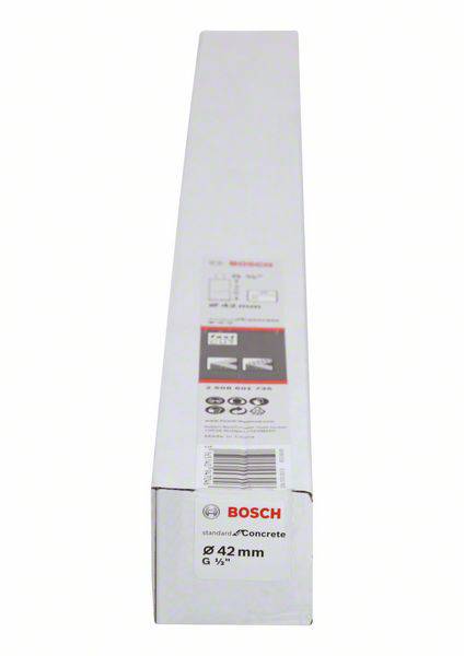 Balení vrtací špičky Bosch pro beton, průměr 42 mm, závit G 1/2. Produktové informace a čárový kód jsou umístěny na přední straně.