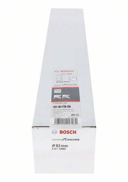 Bílý obal Bosch pro betonový vrták o průměru 82 mm s 1 1/4" UNC připojením, zobrazený pohled shora.