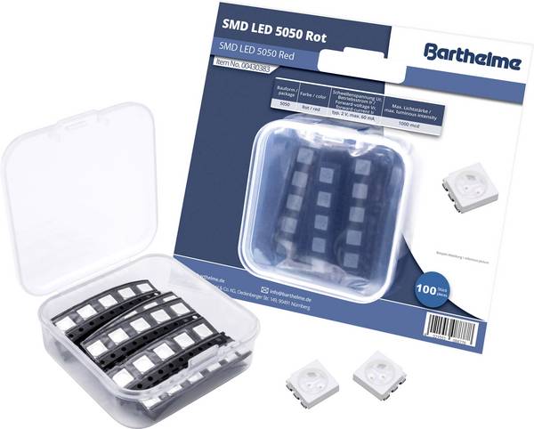 Barthelme  sada SMD LED  5050 červená 1000 mcd 120 ° 60 mA 2 V 100 ks Bulk
