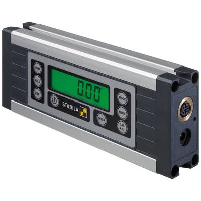 Elektronická vodováha s digitálním displejem, zobrazuje '0.00°'. Robustní kryt, několik ovládacích tlačítek. Nástroj pro přesné měření úhlů.
