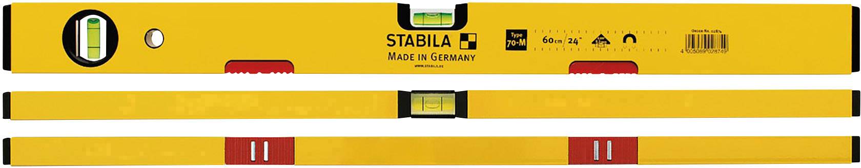 Žlutá vodní váha s označením 'STABILA Made in Germany'.