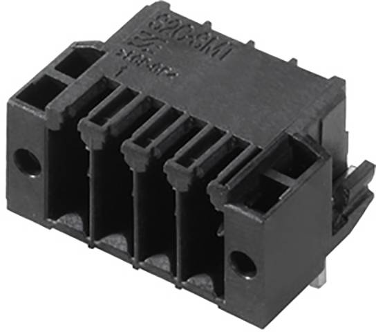 Černený elektronický konektor s pěti konektorovými sloty a bočními upevňovacími prvky, vhodný pro připojení elektronických desek.
