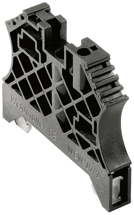 Černý plastový svorkovnicový blok pro elektrické aplikace s několika připojovacími body nahoře a strukturovanou boční plochou.