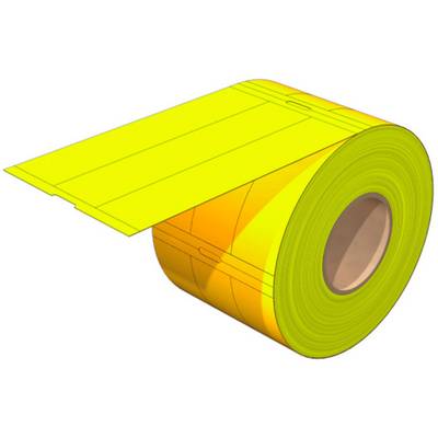 Žlutý pás reflexního materiálu s viditelným pruhem, pravděpodobně používaný pro bezpečnostní nebo dopravní značení.