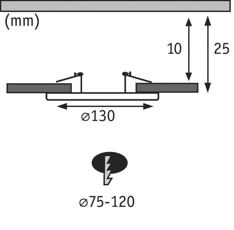 Průměr kulatého objektu: 130 mm. Výškový rozsah: 10-25 mm. Druhý prvek s průměrem: 75-120 mm, s bleskem.