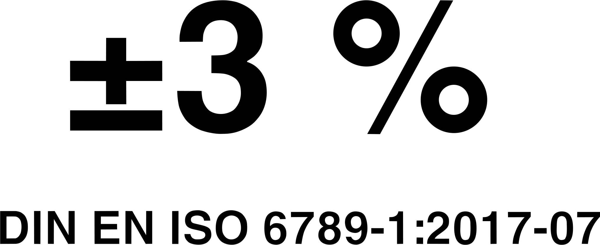 ±3 % DIN EN ISO 6789-1:2017-07<br><br>Note: In this case, the technical notation remains the same in Czech, as it is an international standard designation.