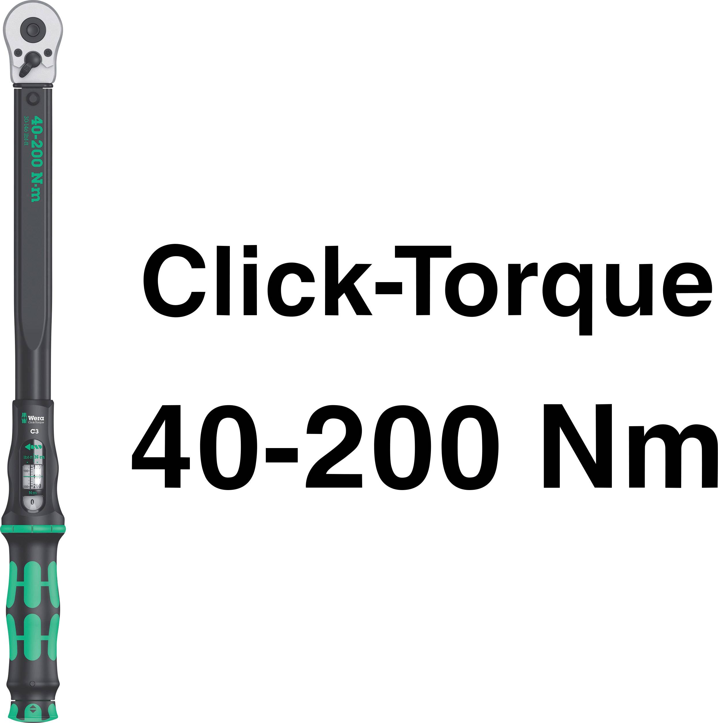 Momentový klíč s indikátorem 'Click-Torque 40-200 Nm'.