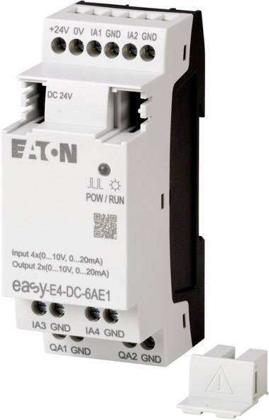 Elektronický modul s několika vstupy, označený logem 'Eaton' a různými napěťovými hodnotami.