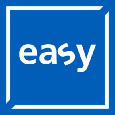 Obrázek zobrazuje slovo 'easy' bílým písmem na modrém pozadí, orámované tlustým bílým čtvercem.