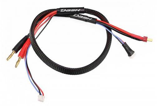 Černý kabel s vícebarevnými vodiči a konektory, označený nápisem 'Dash', slouží k přenosu elektrického proudu nebo dat.