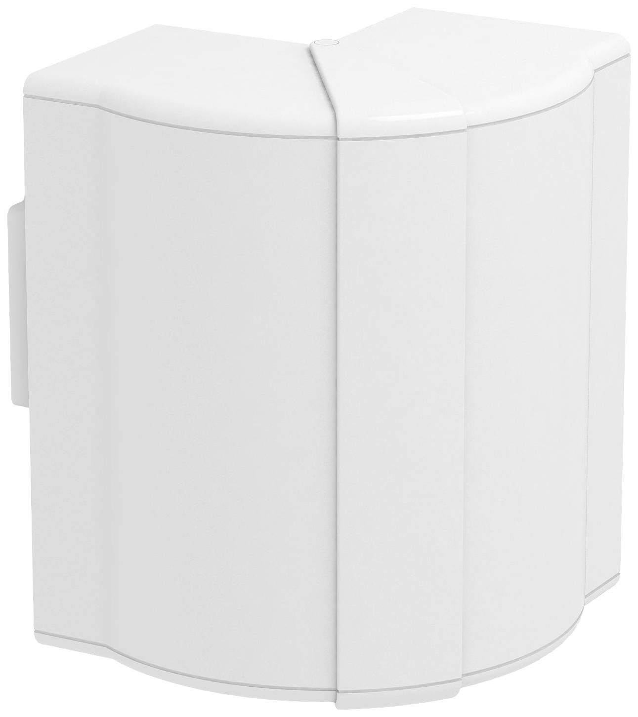Bílá, hranaté koupelnová skříňka s křivkovou linií dveří a moderním designem.
