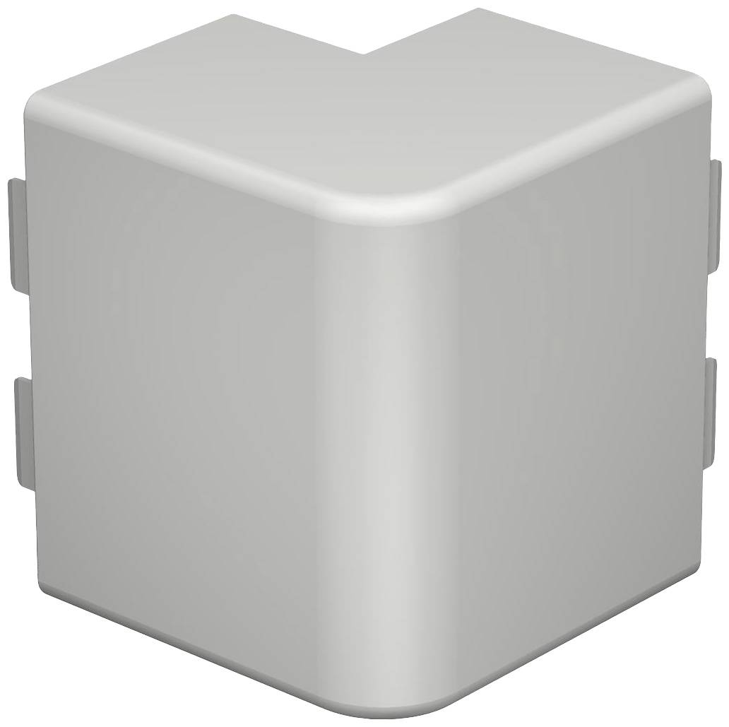 Šedý pravoúhlý rohový spojovací prvek používaný k propojení profilů nebo konstrukcí, zobrazený v 3D perspektivě.