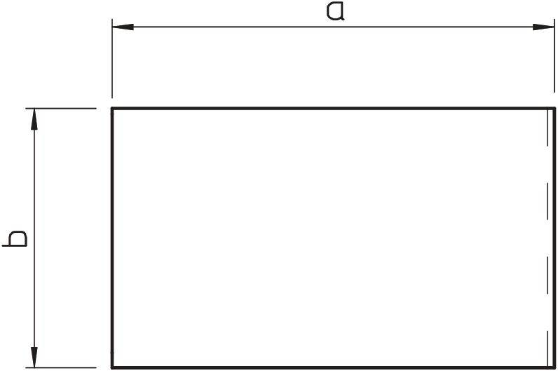 Obdélníková plocha s rozměry 'a' a 'b', znázorňující délkové a šířkové rozměry.