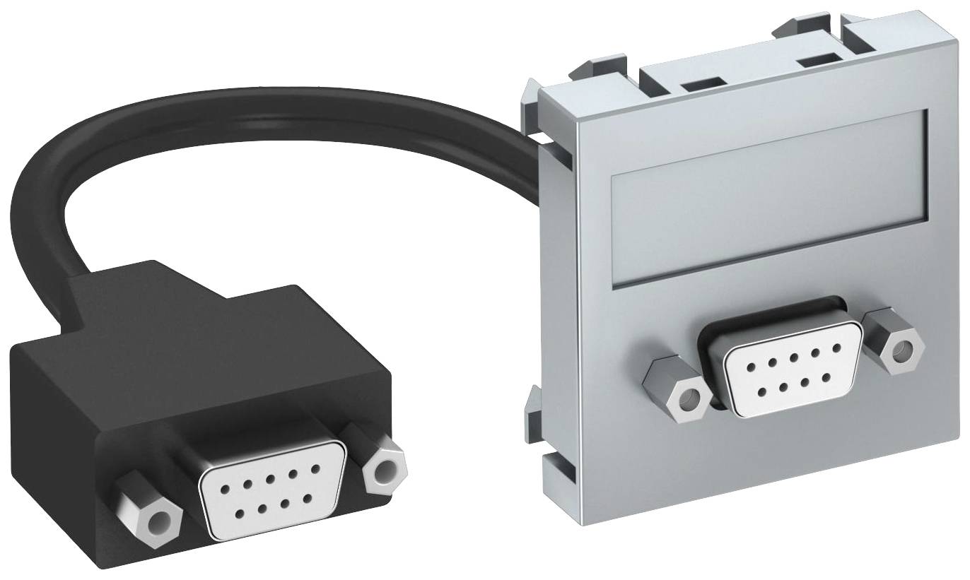 Černý kabel DB-9 je připojen k montovatelné obdélníkové kovové konzoli.