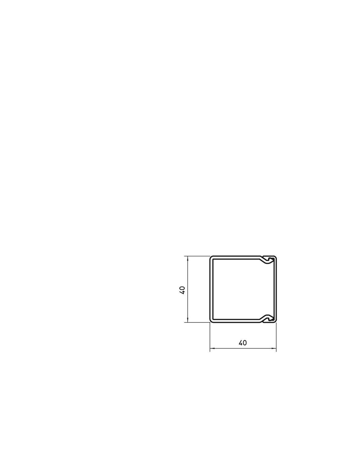 Technický diagram znázorňuje boční pohled na čtvercový prvek s rozměry 40x40 mm.