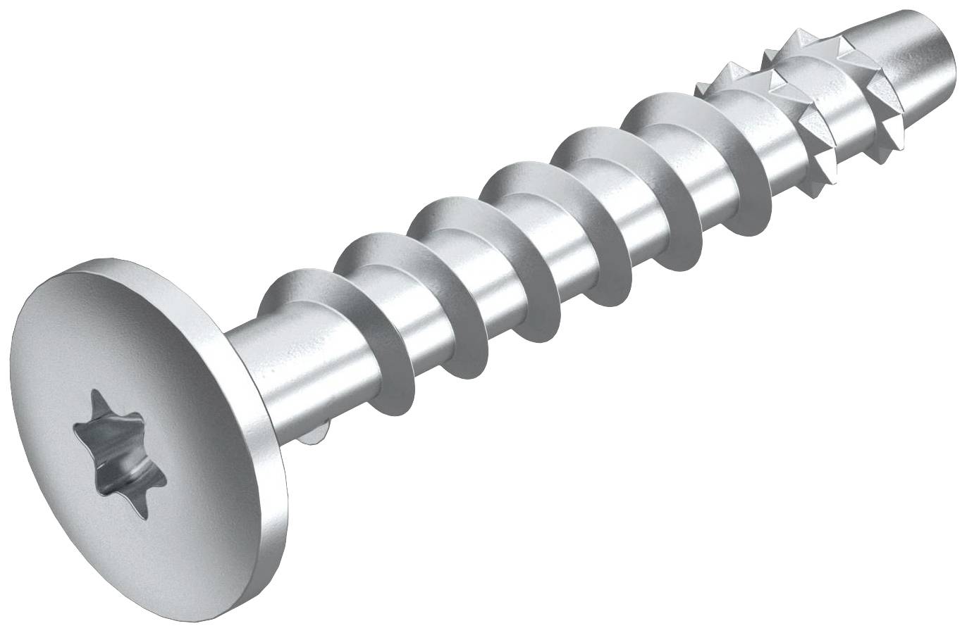 Kovový šroub s Torx hlavou, vhodný pro dřevěné nebo kovové spoje.