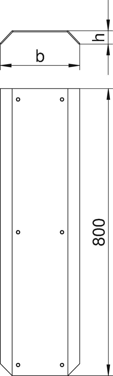 Technický výkres obdélníkového kovu se zkoseným rohy. Délka: 800 mm, šířka: b, výška ohybu: h.