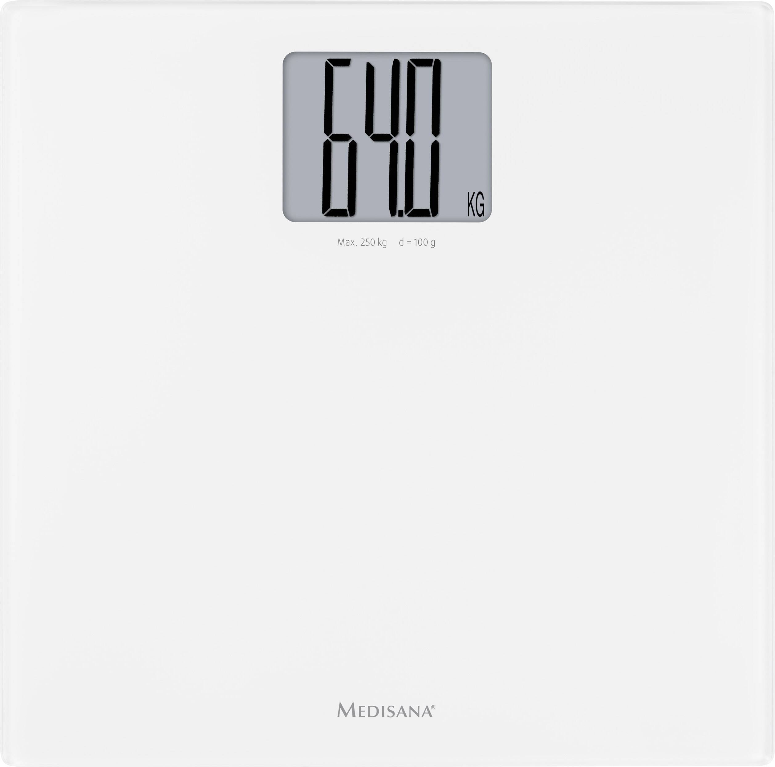Digitální osobní váha s údajem 64,0 kg. Pozadí je bílé, s názvem značky viditelným dole.