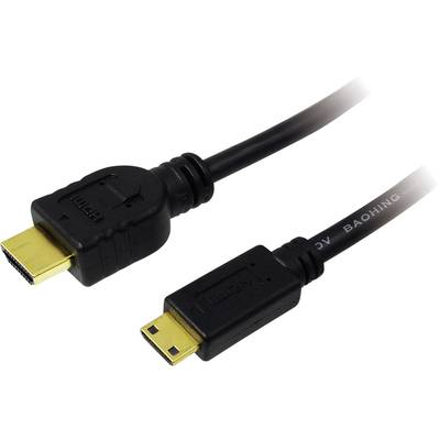 HDMI kabel s Mini-HDMI konektorem, černý, pro přenos audio a video signálů, s běžným standardním konektorem a menším Mini-konektorem.