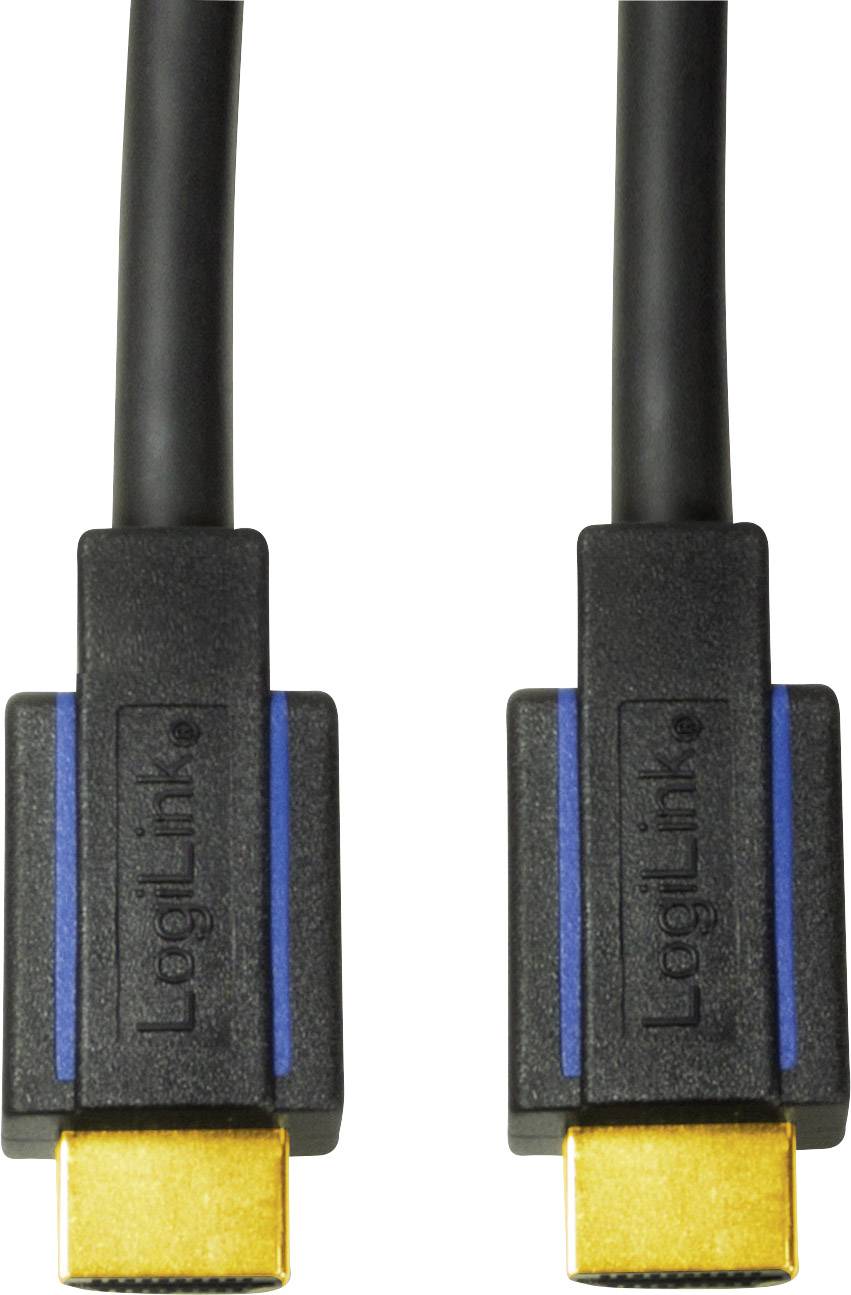 Dva černé HDMI kabely se zlatými koncovkami a modrými značkami, které leží vedle sebe.