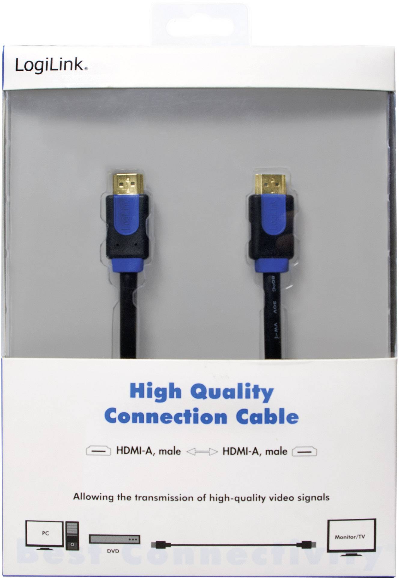 Kabel LogiLink High Quality Connection, HDMI-A na HDMI-A, pro přenos vysoce kvalitních videosignálů.