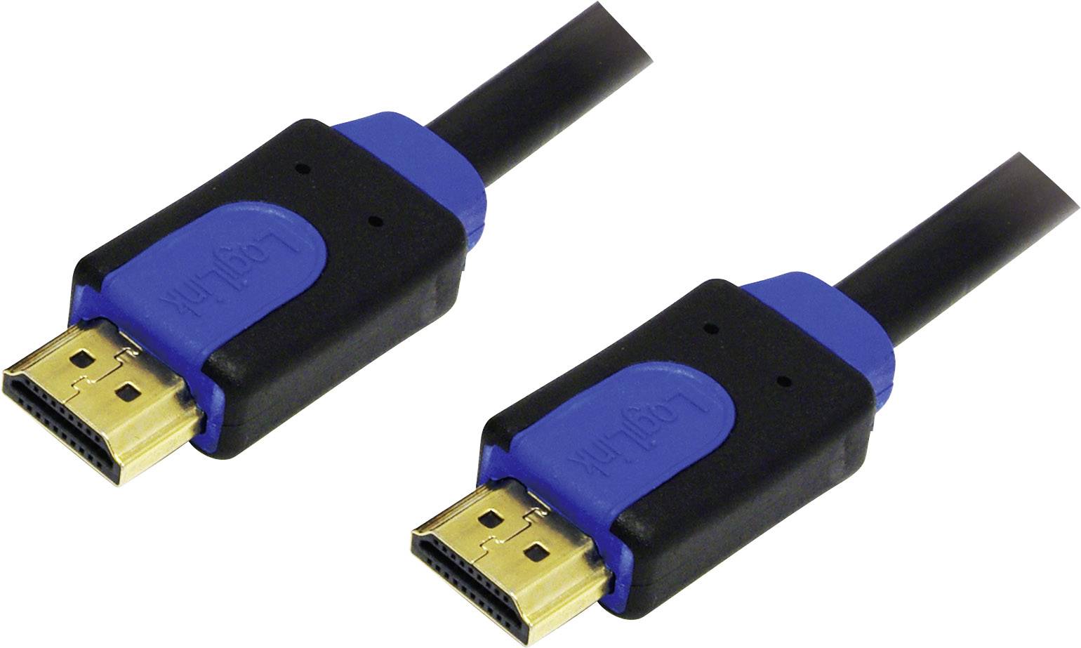 Dva černé HDMI kabely s modrými konektory a zlatými přípojkami leží vedle sebe.