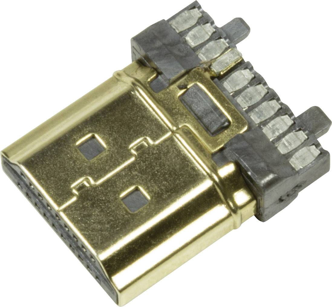 USB konektor se zlatým povrchem a elektrickými kontakty, používaný pro připojení digitálních zařízení za účelem přenosu dat.
