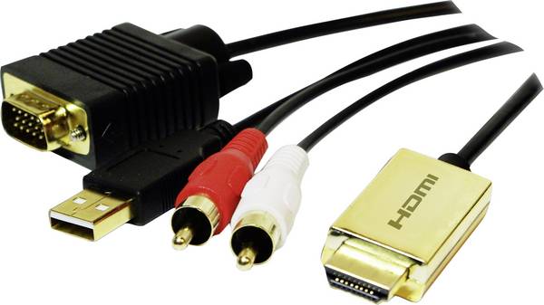 LogiLink CV0052A HDMI adaptér [1x HDMI zástrčka - 1x VGA zástrčka, cinch zástrčka] zlatá, černá pozlacené kontakty 2.00 m