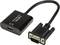 VGA-HDMI adaptér s černým kabelem. Vlevo je vidět HDMI konektor, vpravo VGA konektor.