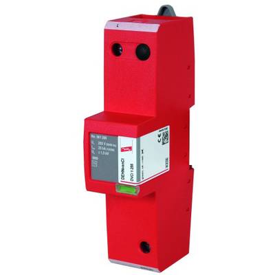 Červená ochrana proti přepětí s technickými detaily na přední straně, vhodná pro 285 V a maximální proudovou hodnotu 1,5 kV.