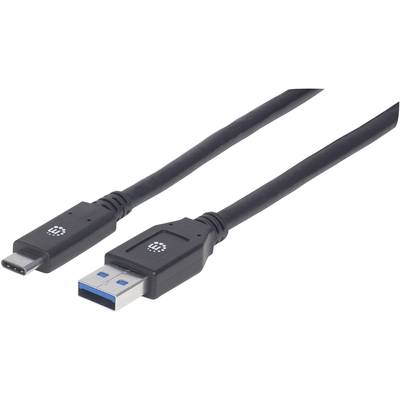 Černý kabel s USB-C konektorem a USB-A konektorem, který se používá pro připojení různých zařízení.