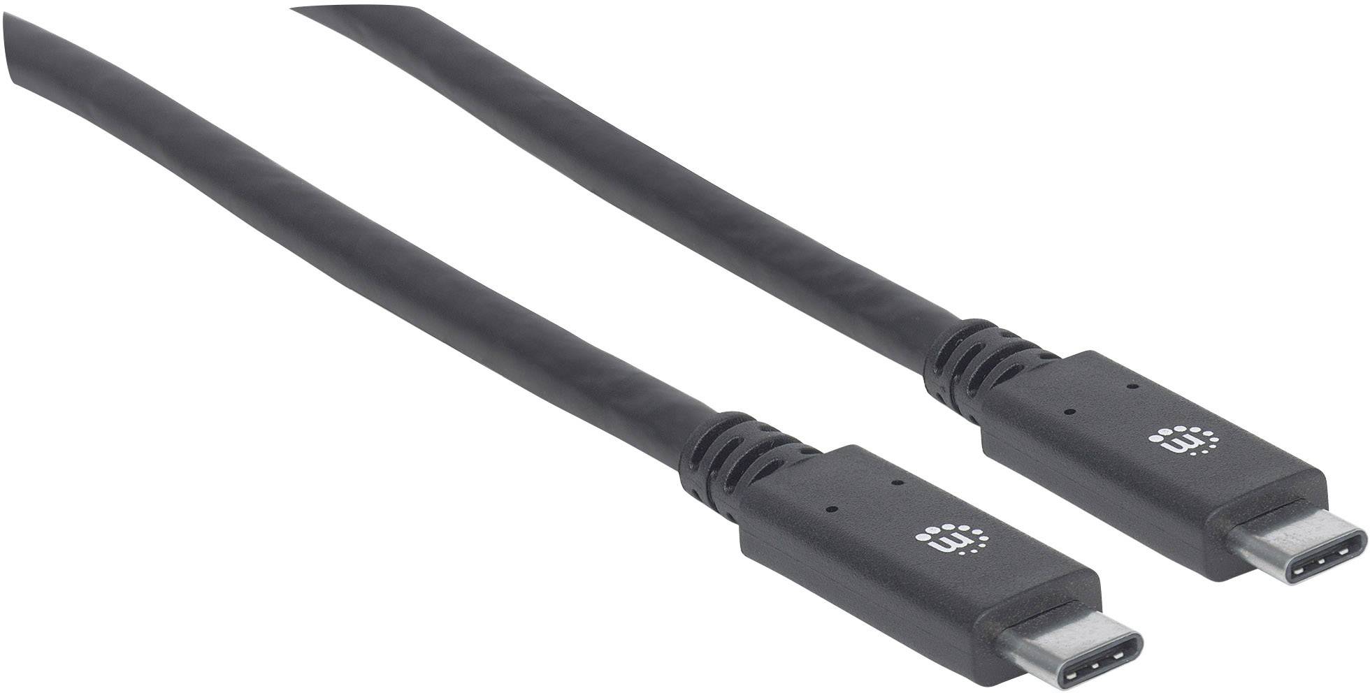 Dva černé USB-C kabely ležící vedle sebe, s identickými konektory na obou koncích.