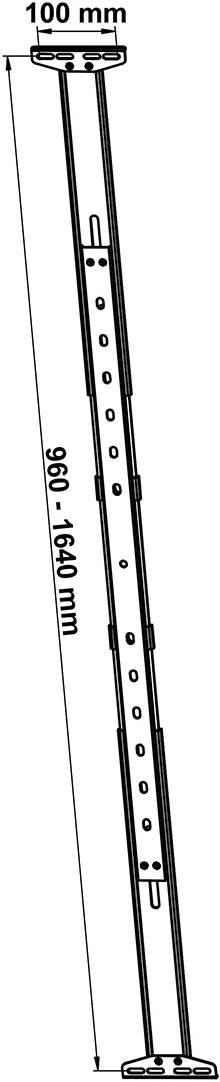 Podpěrná tyč s variabilní délkou od 960 do 1640 mm a průměrem 100 mm, vhodná pro stavební práce.