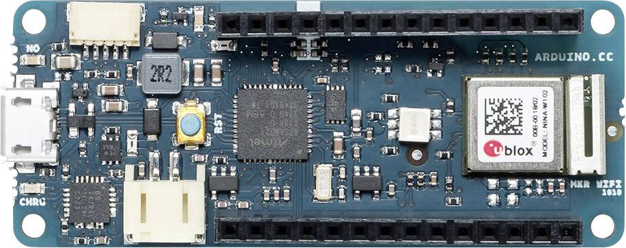 Mikroprocesorová deska s USB portem a různými elektronickými komponenty, označená štítky 'arduino.cc' a 'u-blox'.