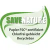 Logo 'Chraňte přírodu' na zeleném listu. Text: 'Papír certifikovaný FSC®, bělen bez chloru, recyklovatelný'.