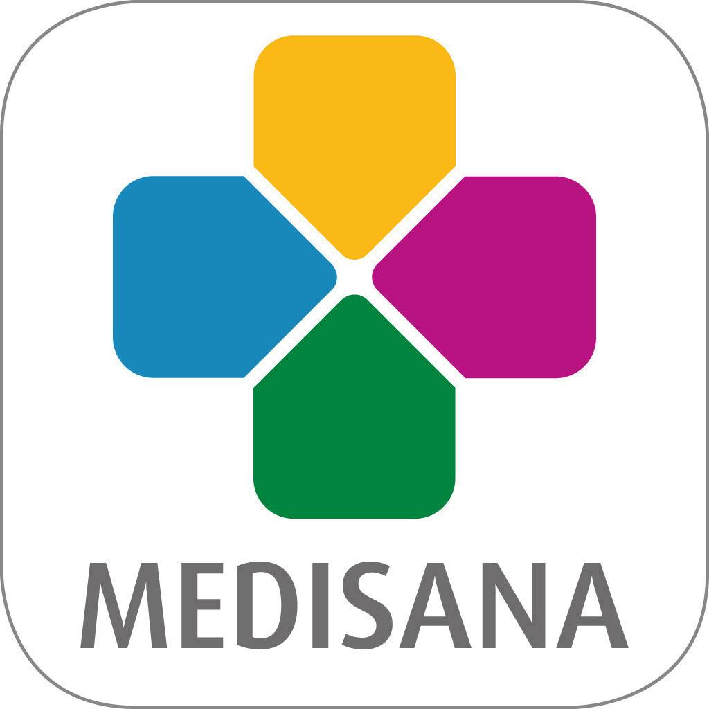 Logo s stylizovaným křížem, jehož ramena jsou zbarvena na modro, oranžovo, růžovo a zeleně. Pod ním je nápis 'MEDISANA'.