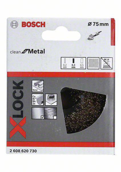 Bosch X-LOCK řezný kotouč na kov, průměr 75 mm. V balení se symboly pro použití materiálu, tloušťku a kompatibilní nástroje.